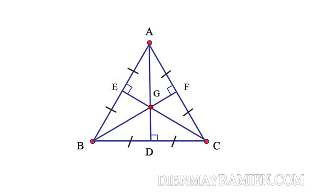 AD, BF, CE là các đường trung tuyến của tam giác đều ABC
